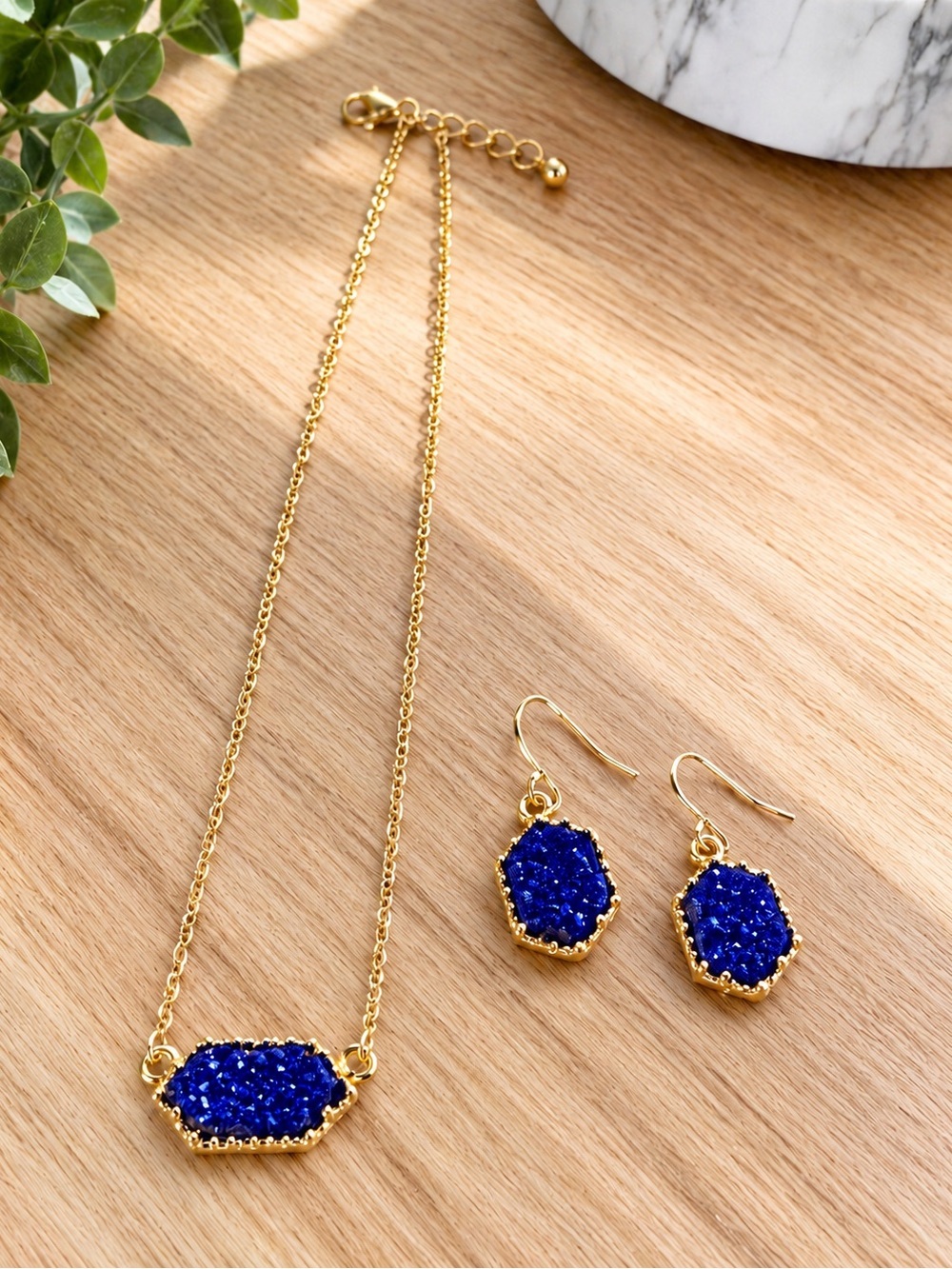 Kendra Scott INSPIRED Elisa Necklace & Earrings Set in Black or Royal Blue